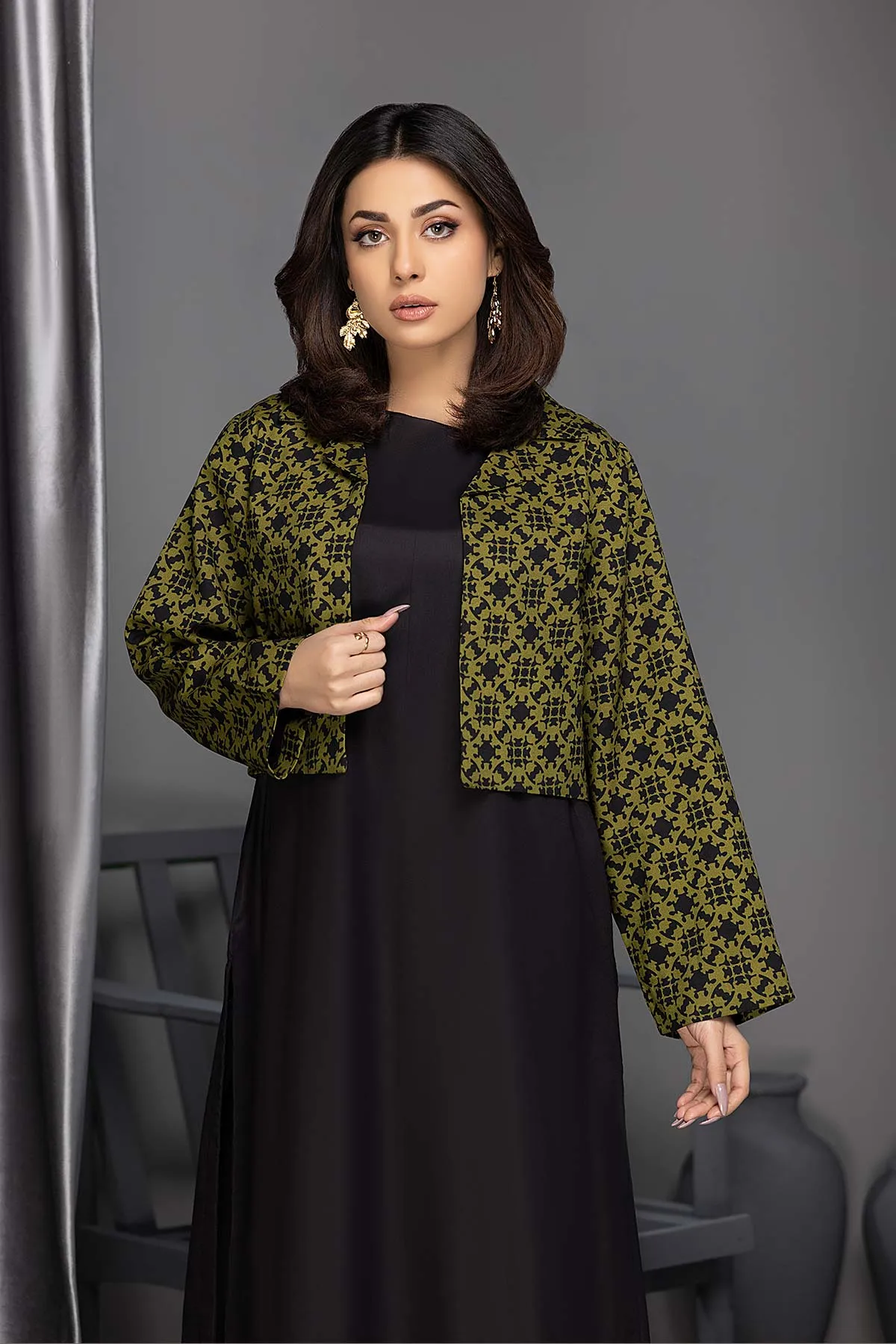 3-Pc Khaddar Long Shirt With Printed Khaddar Vest Coat and Qlot Trouser CPG22-16-S