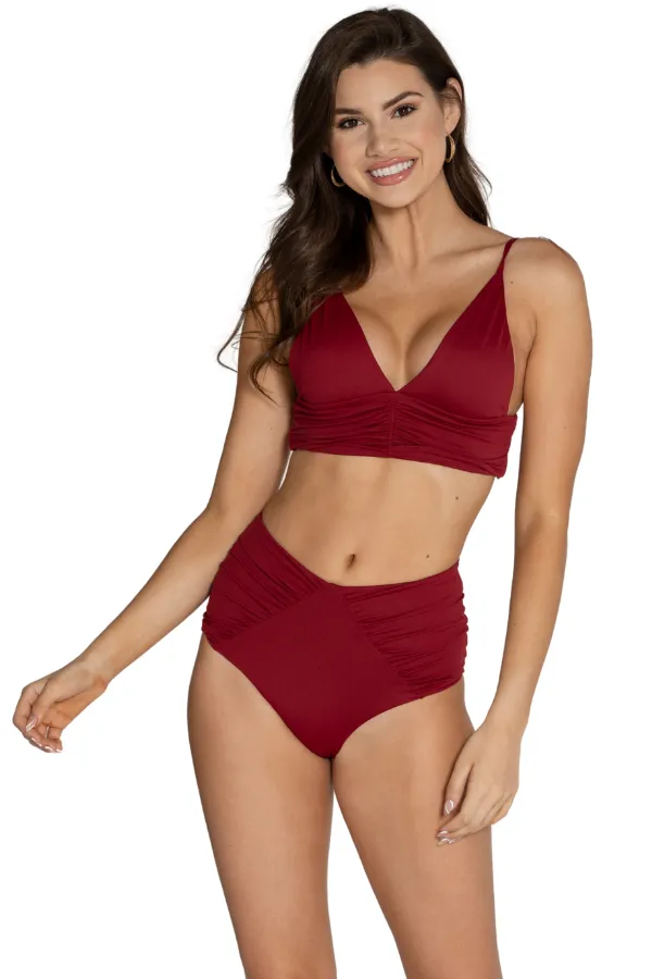 ALY BURGUNDY Brazilian High Waist Bikini Bottoms