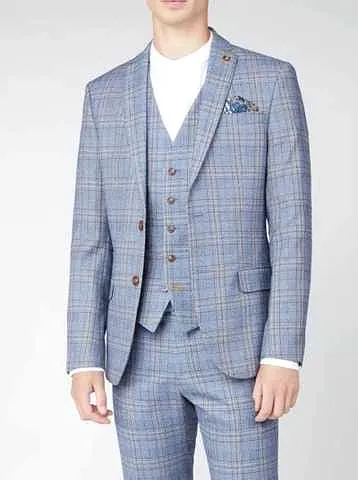 Antique Rogue Brando Light Blue Tweed Check 3 Piece Suit