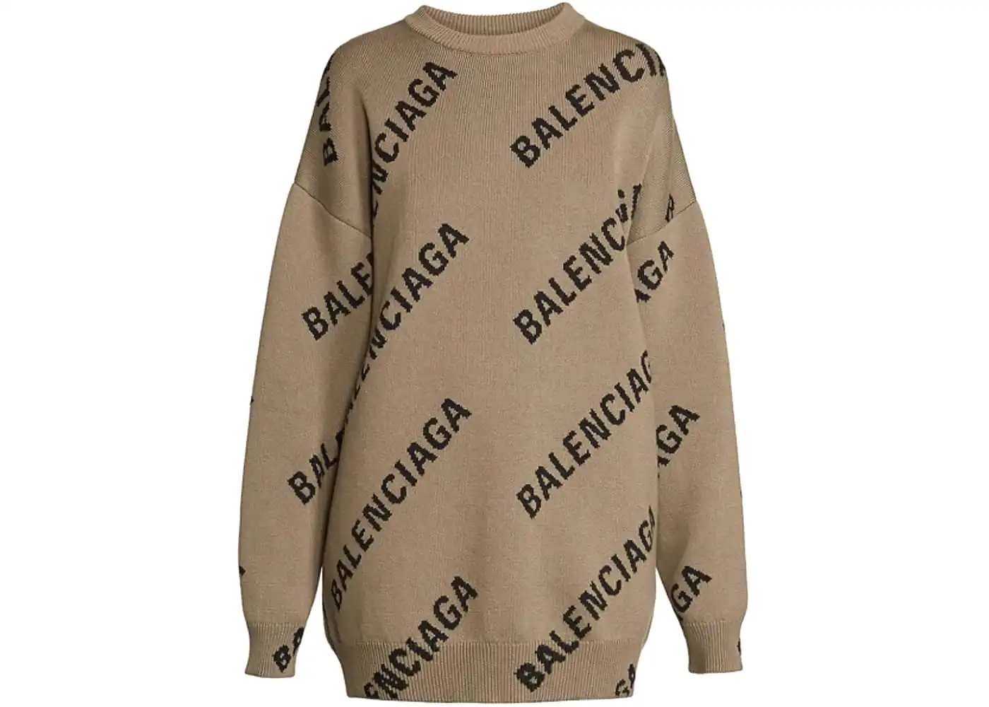 Balenciaga Logo Intarsia Oversize Crewneck Womens Sweater Light Brown