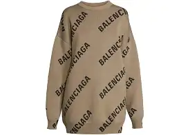 Balenciaga Logo Intarsia Oversize Crewneck Womens Sweater Light Brown