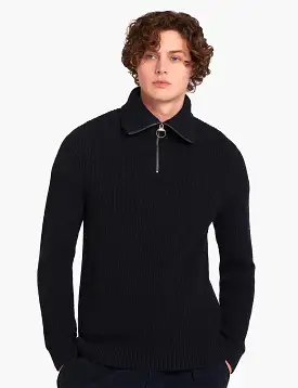 Barbour Crook Knitted Half Zip Sweater - Navy Blue