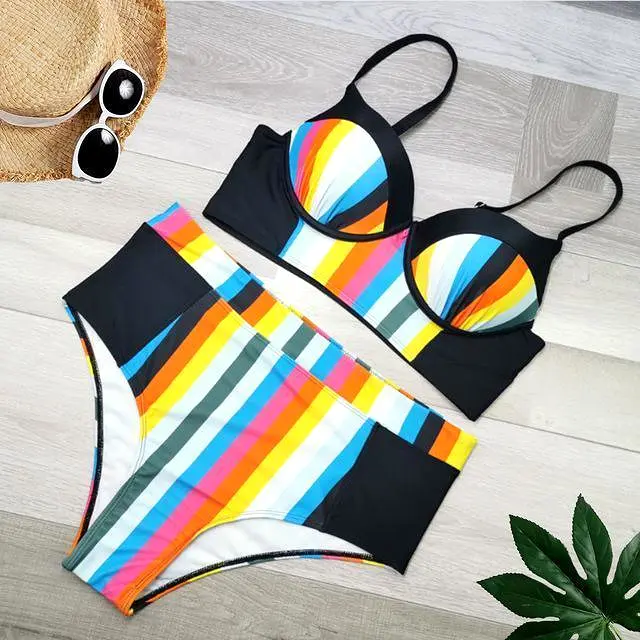 Beach Days Striped Full Brief Bikini Set