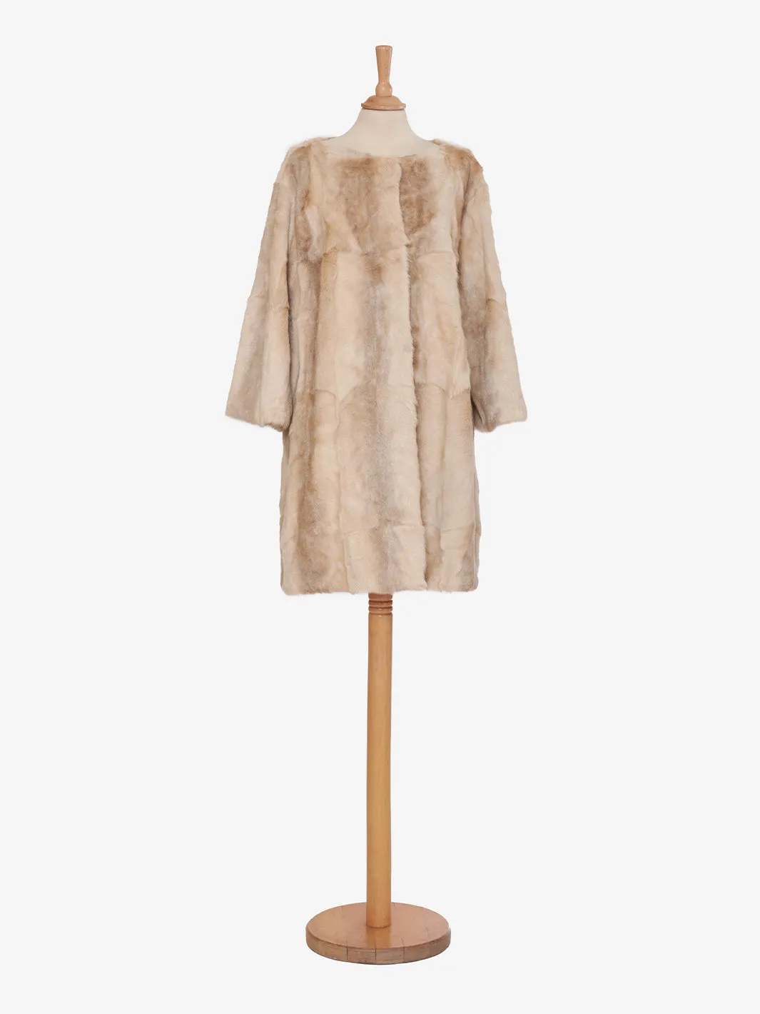 Beige midi length fur coat<BR/>