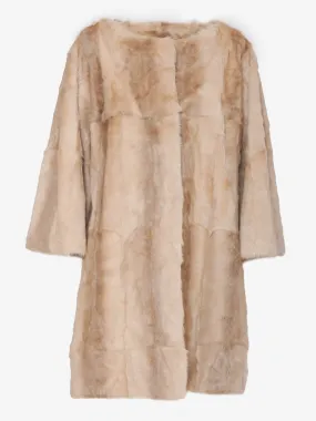 Beige midi length fur coat<BR/>