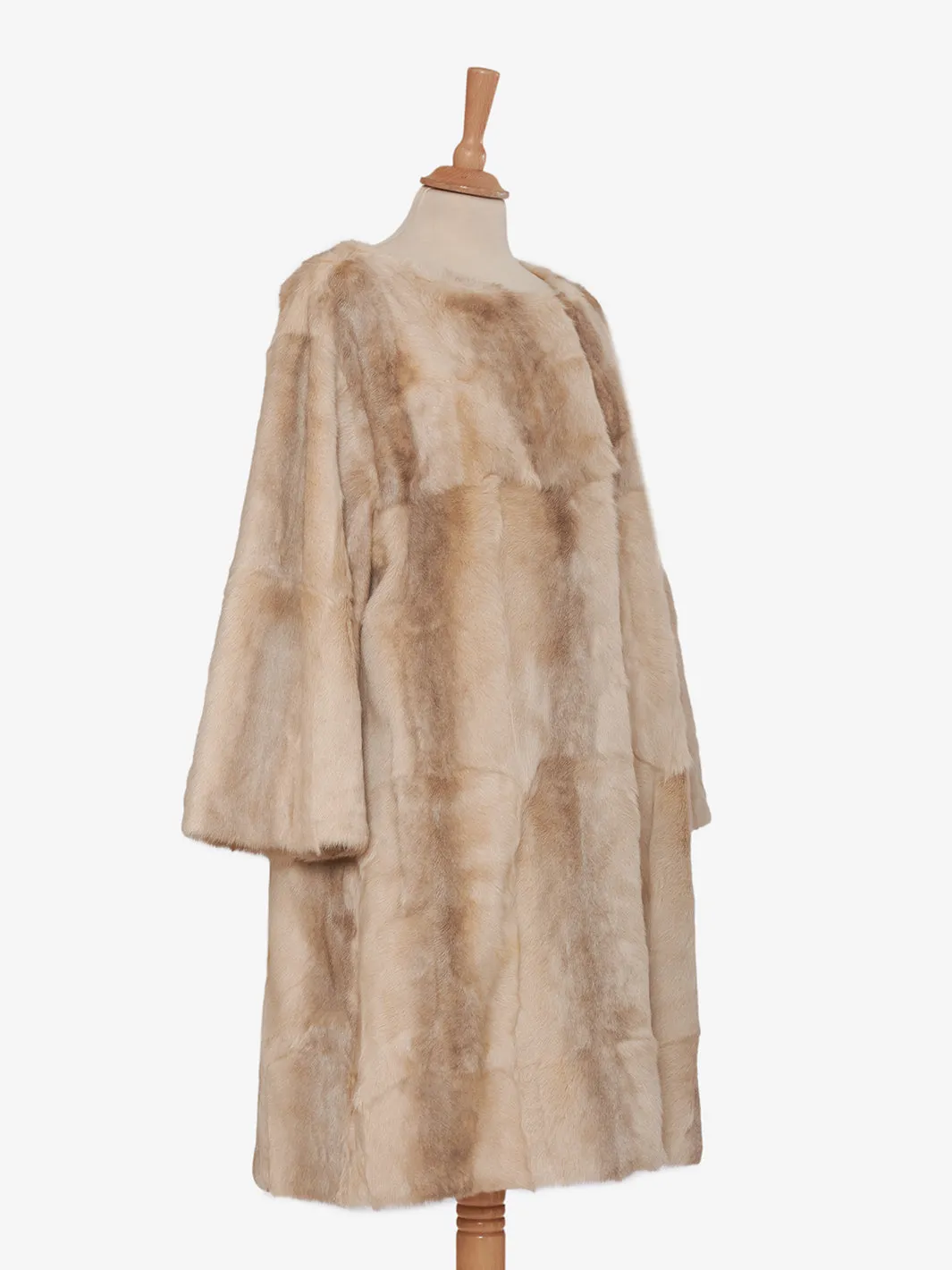 Beige midi length fur coat<BR/>