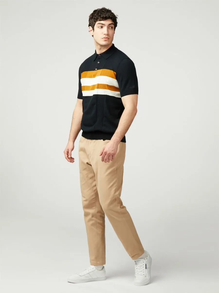 Ben Sherman Chest Stripe Knitted Polo Shirt Black