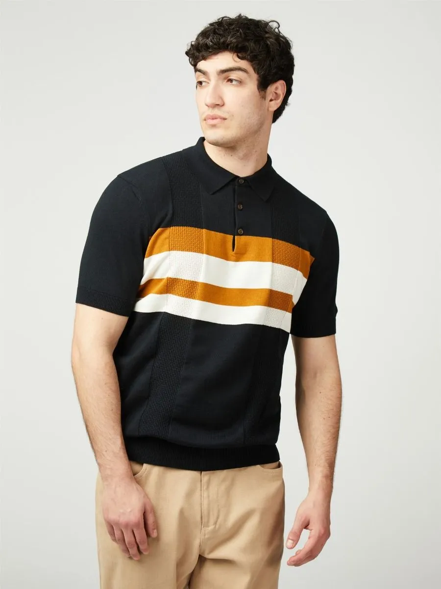 Ben Sherman Chest Stripe Knitted Polo Shirt Black