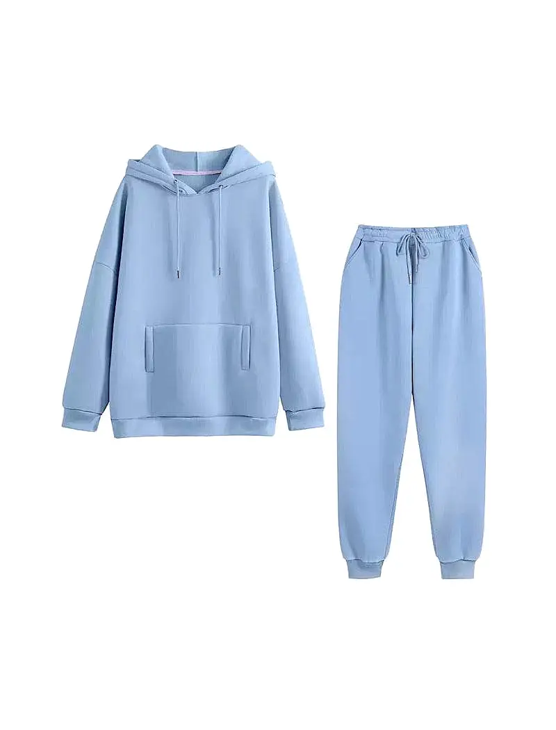 Blue Long Sleeve Top Hoodie and Jogging Pant Coord Set