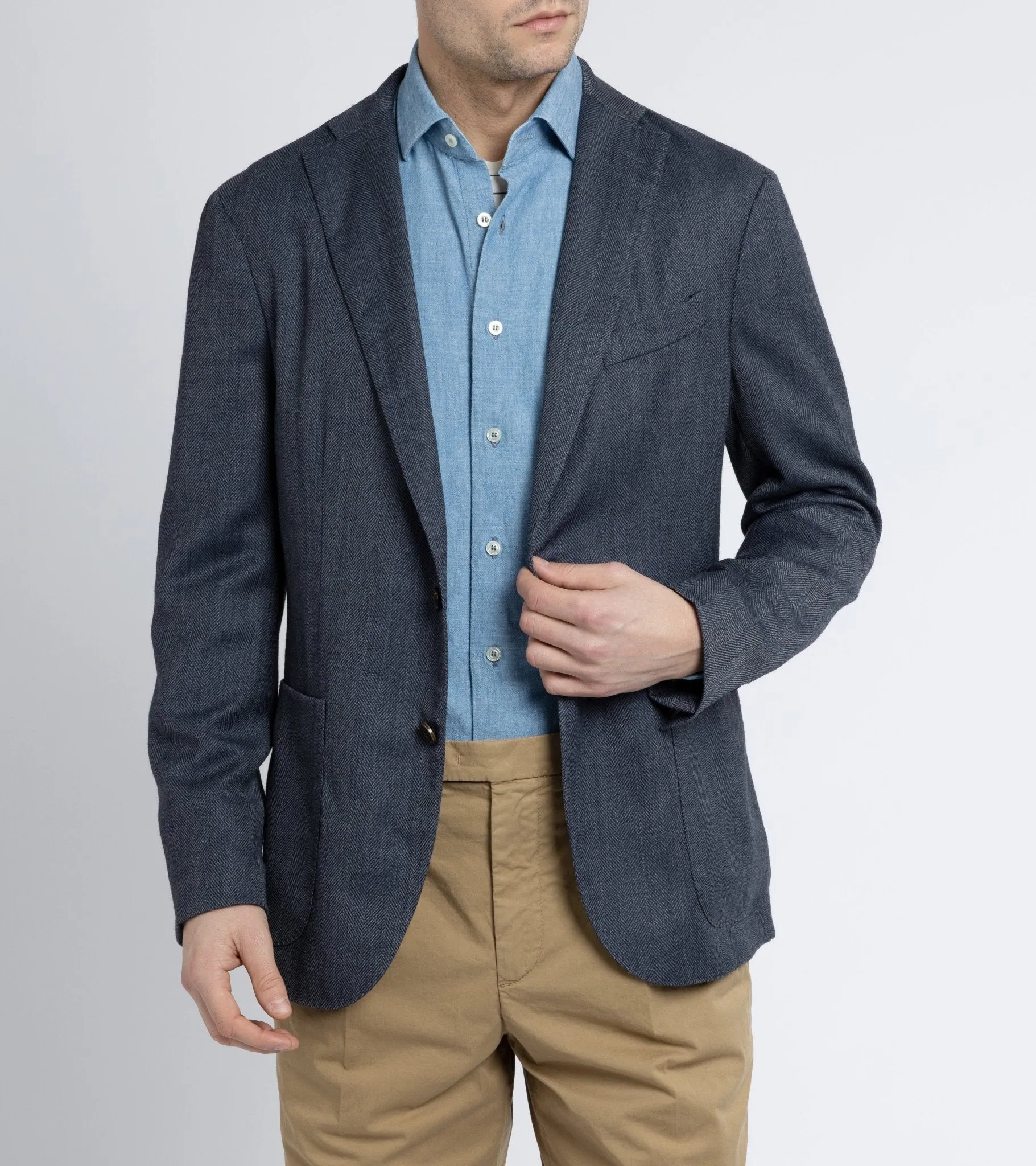 Boglioli Wool Mix Herringbone K Jacket: Navy