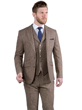 Brown Donegal Tweed Suit 3 Piece 100% Wool Suit Elton by Torre