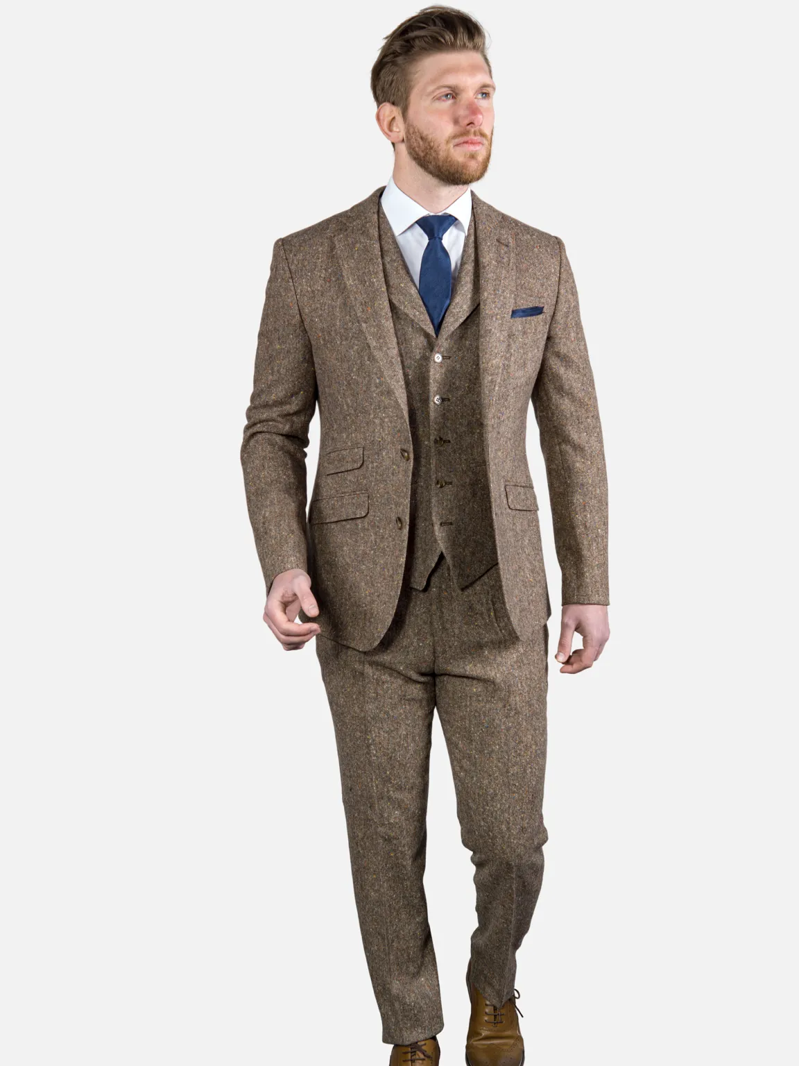 Brown Donegal Tweed Suit 3 Piece 100% Wool Suit Elton by Torre