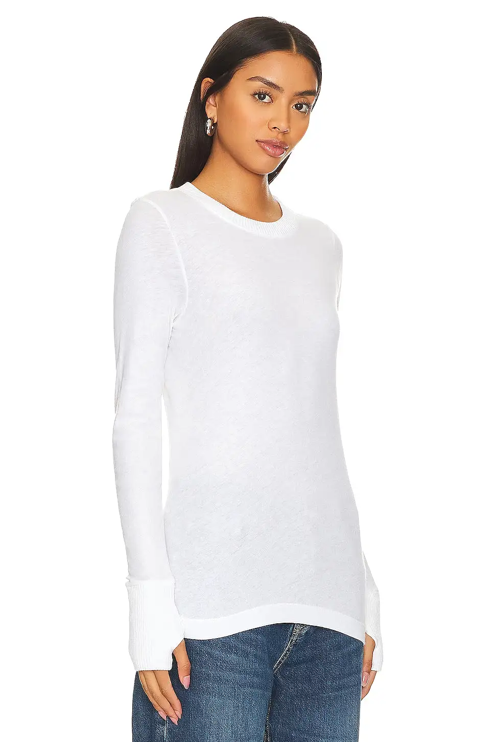 Cashmere Easy Cuffed Crew - White