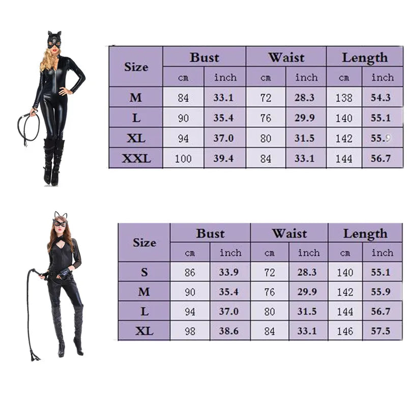 Cat Women Cosplay Costumes Sexy Black Synthetic Leather Catsuit