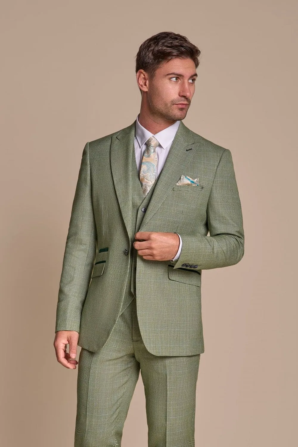 Cavani Caridi Men's Sage Tweed Three Piece Suit