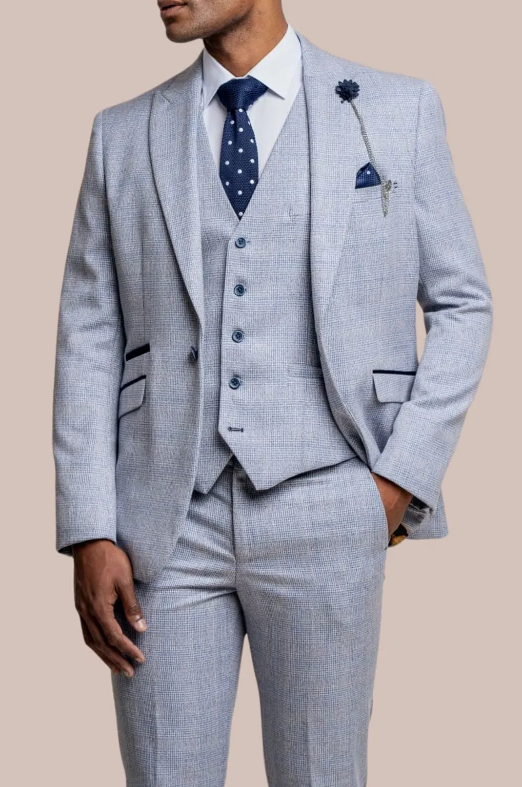 Cavani Caridi Men's Sky Blue 3 Piece Suit for Weddings and Race Days