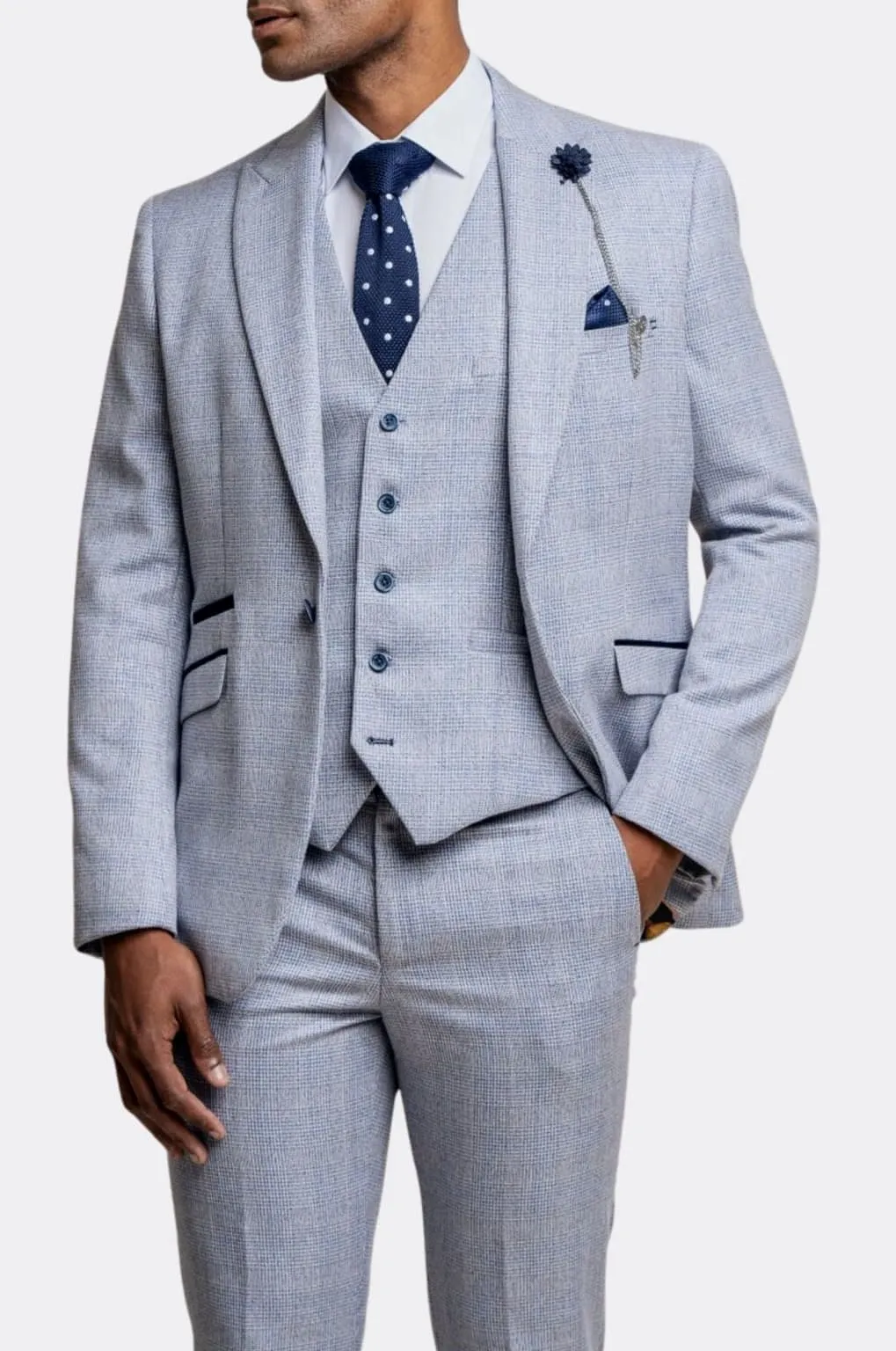 Cavani Caridi Men's Sky Blue 3 Piece Suit for Weddings and Race Days