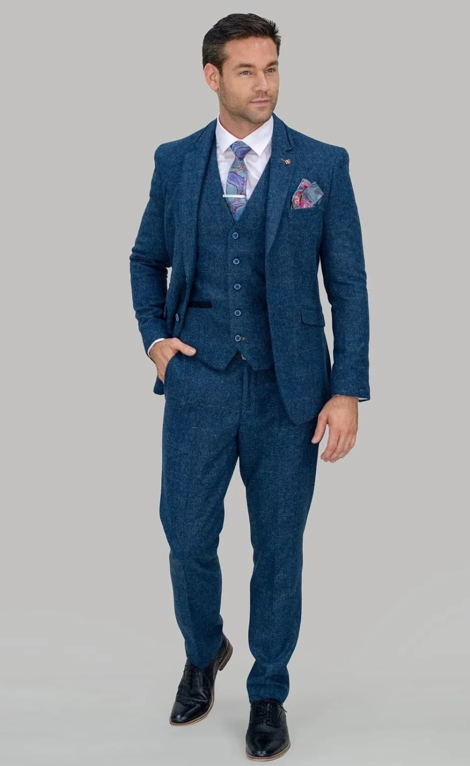 Cavani Carnegi 3 Piece Blue Check Tweed Suit