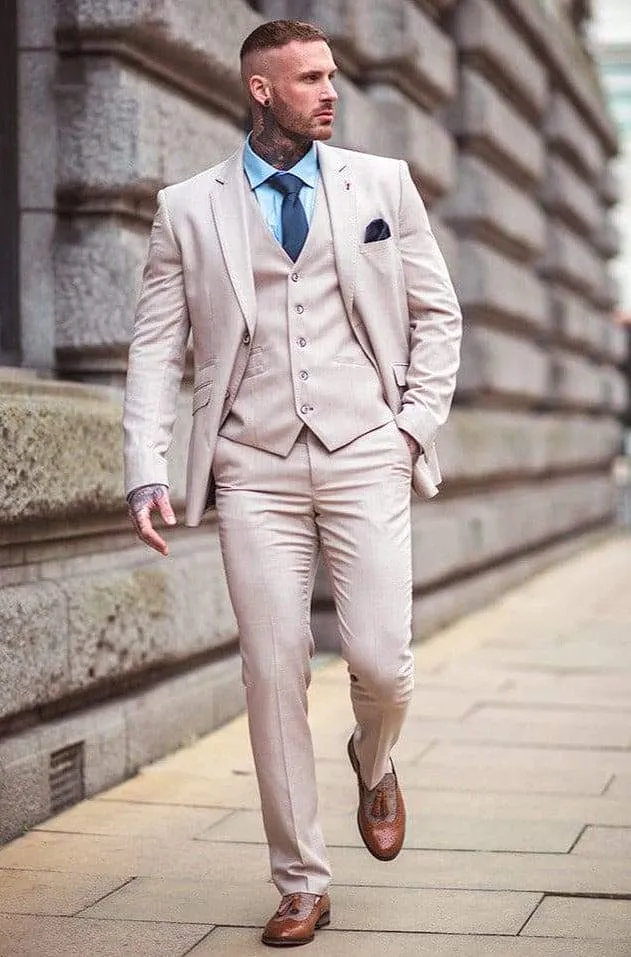 Cavani Miami Beige Three Piece Suit