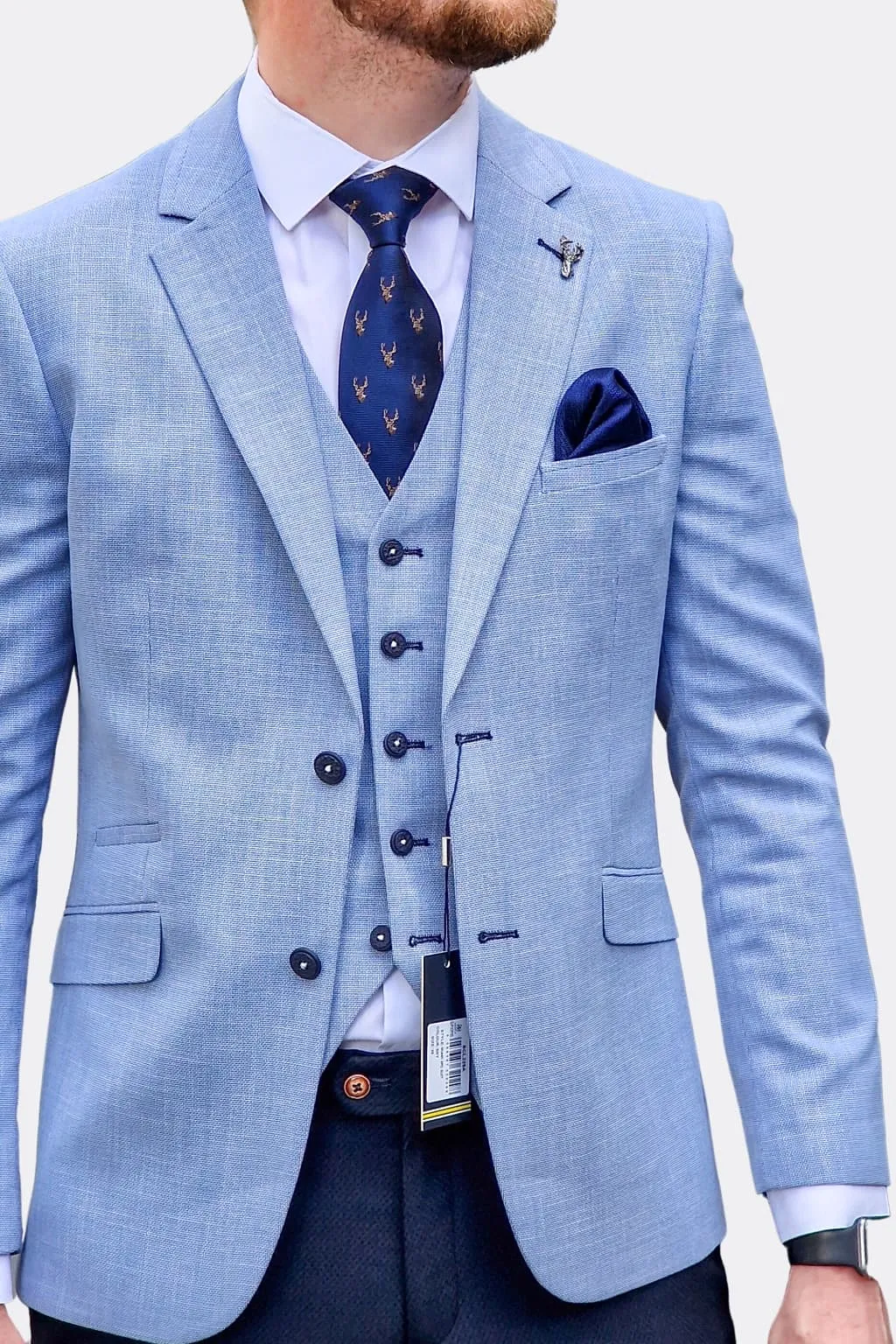 Cavani Miami Sky Blue Suit with Navy Trousers