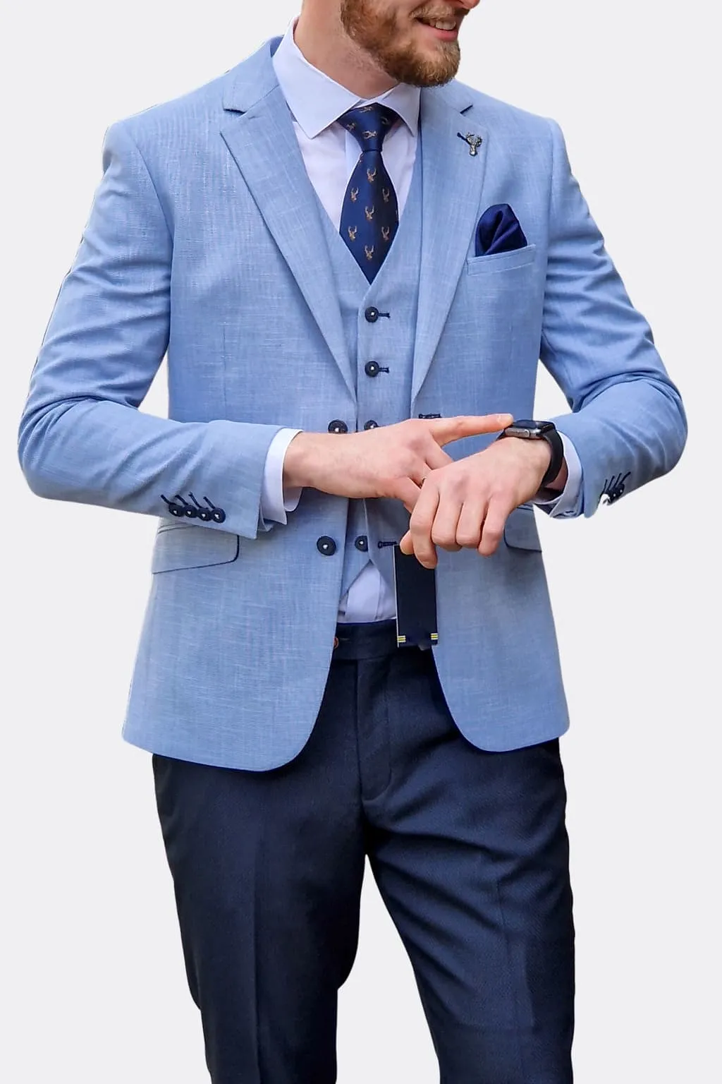 Cavani Miami Sky Blue Suit with Navy Trousers