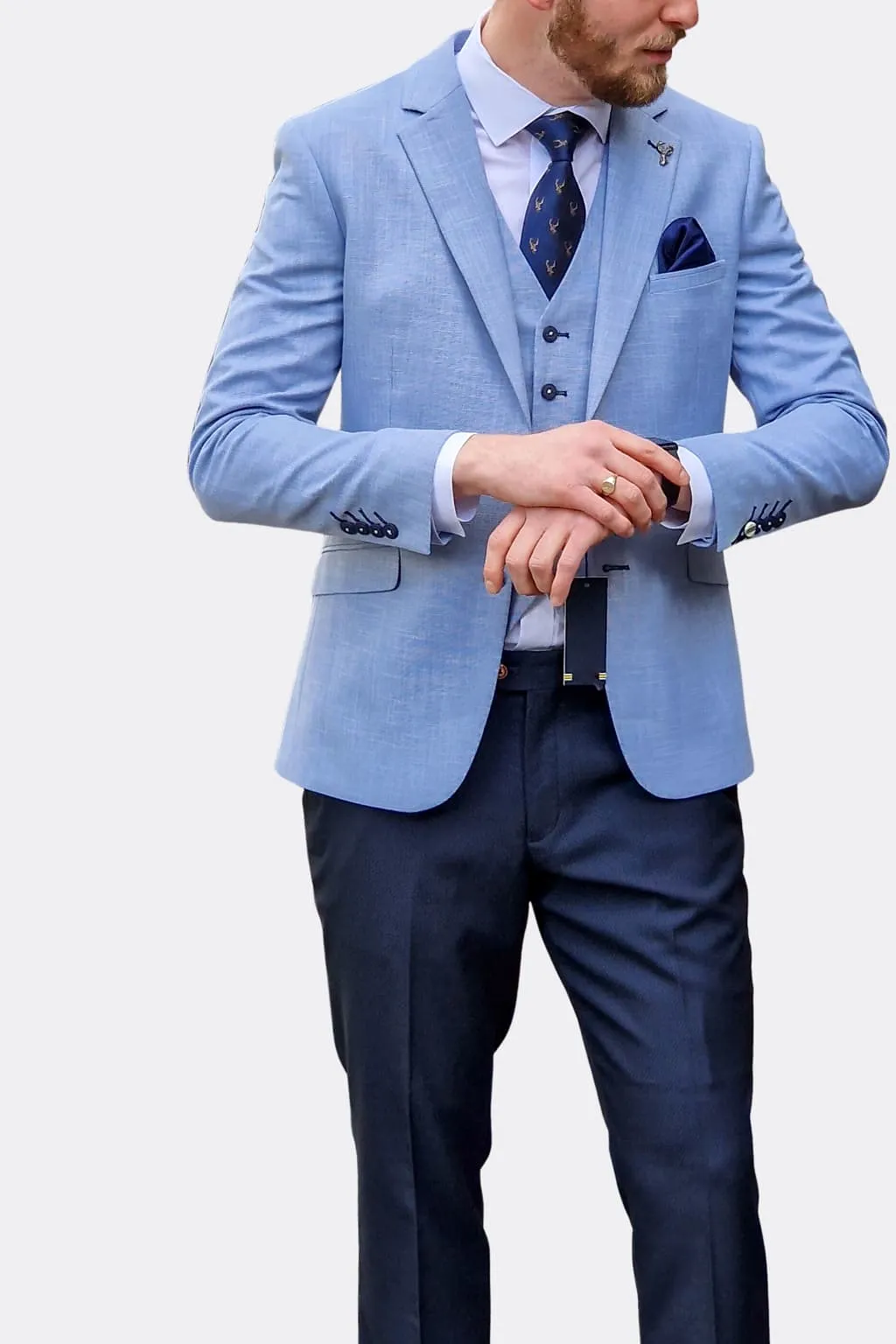 Cavani Miami Sky Blue Suit with Navy Trousers