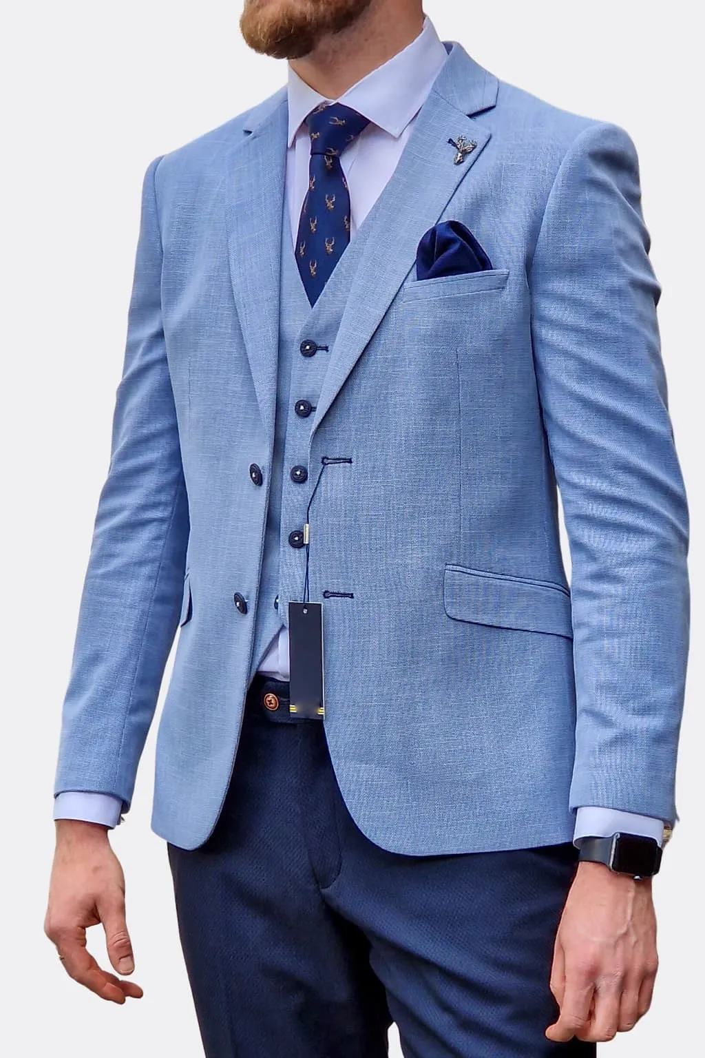 Cavani Miami Sky Blue Suit with Navy Trousers