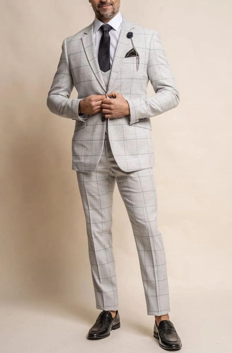 Cavani Radika 3 Piece Light Grey Check Tweed Suit