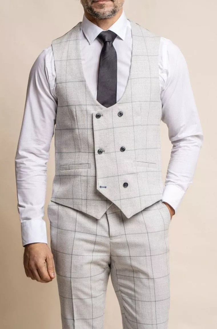 Cavani Radika 3 Piece Light Grey Check Tweed Suit