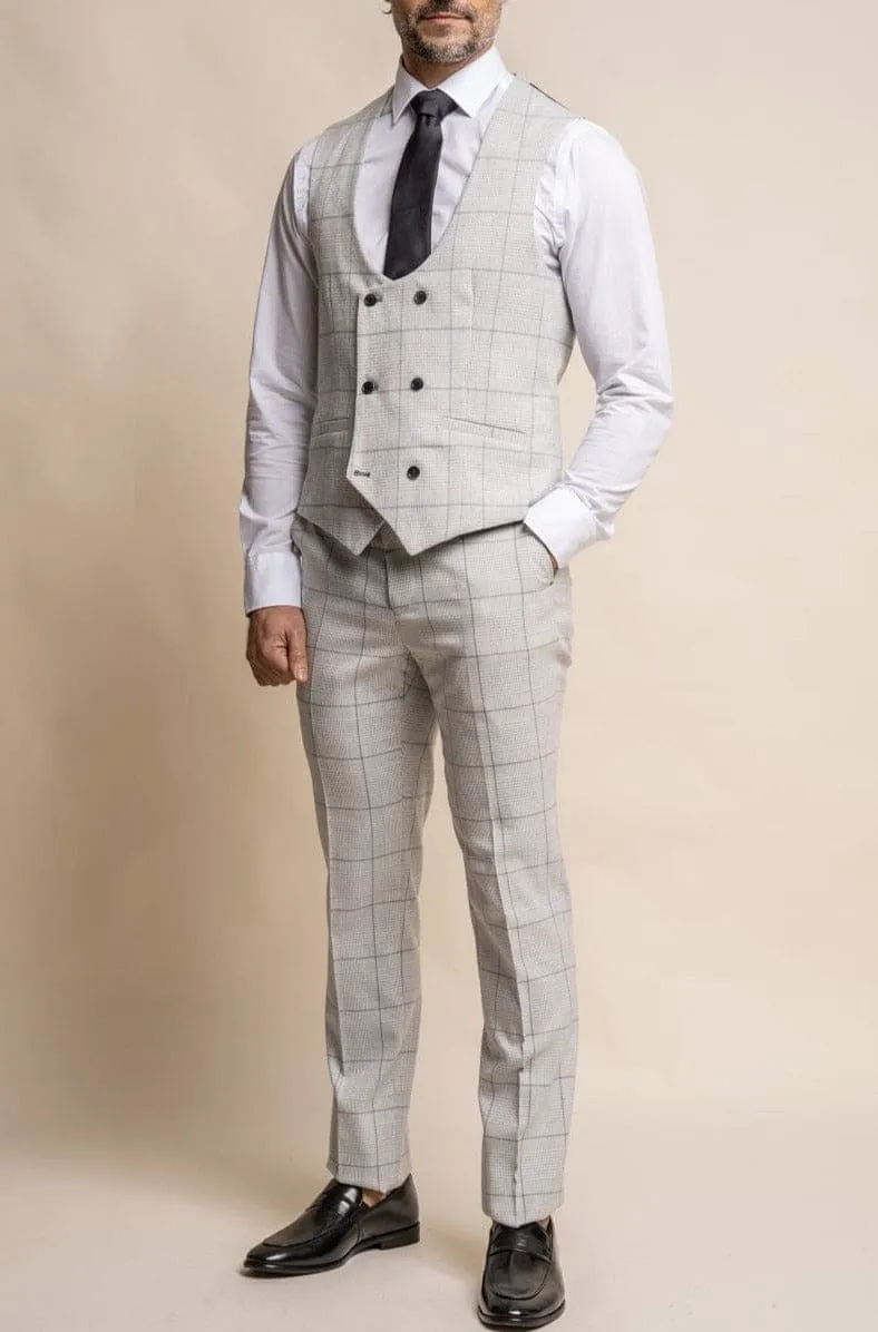 Cavani Radika 3 Piece Light Grey Check Tweed Suit