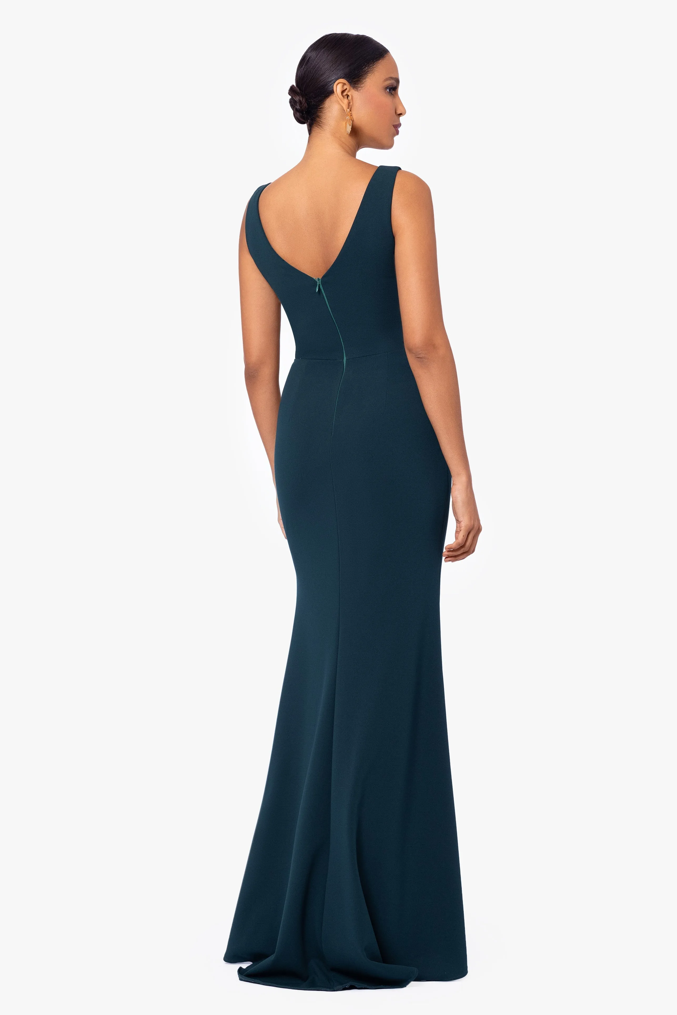 Christine Scuba Crepe Ruffled Bow Gown