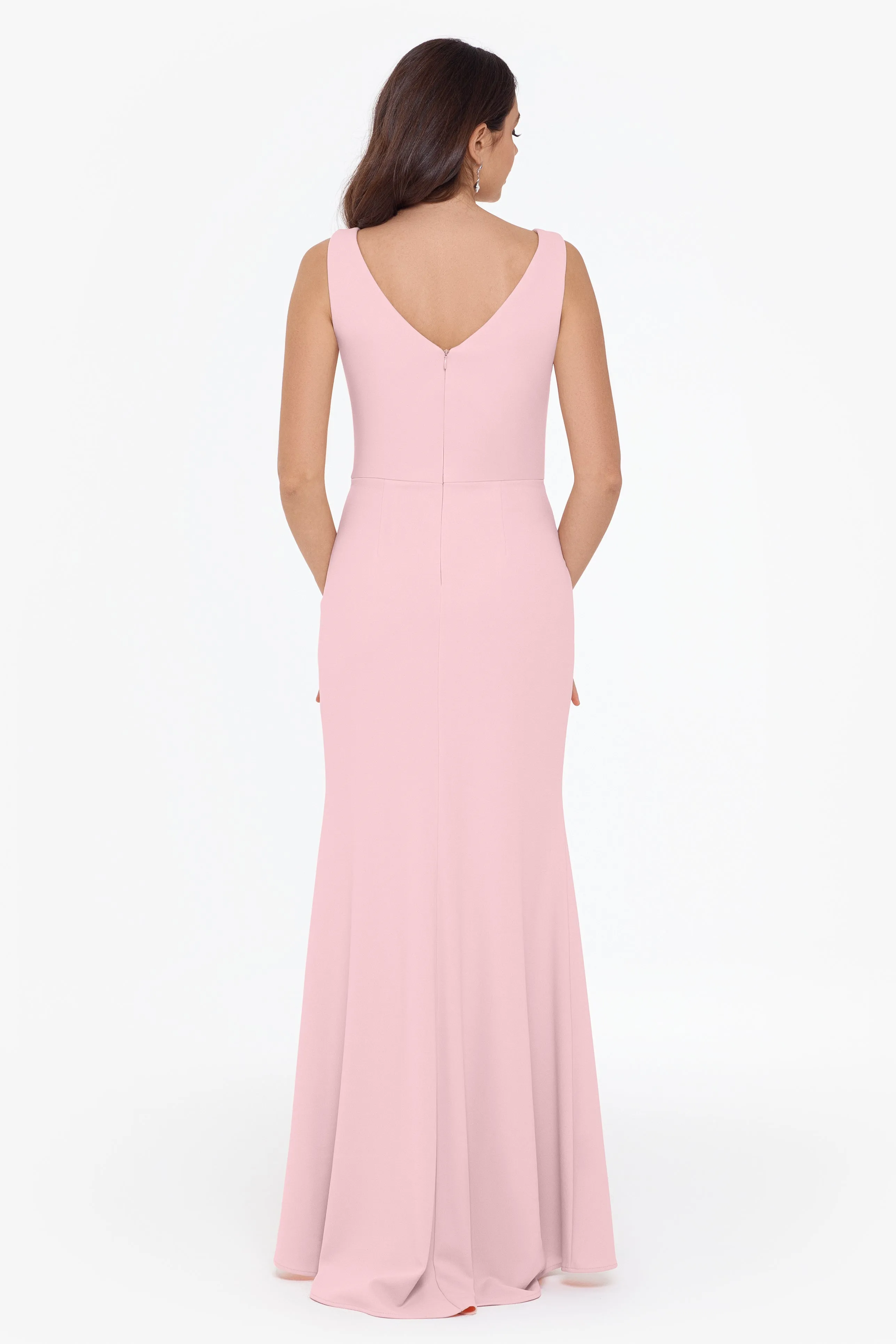 Christine Scuba Crepe Ruffled Bow Gown