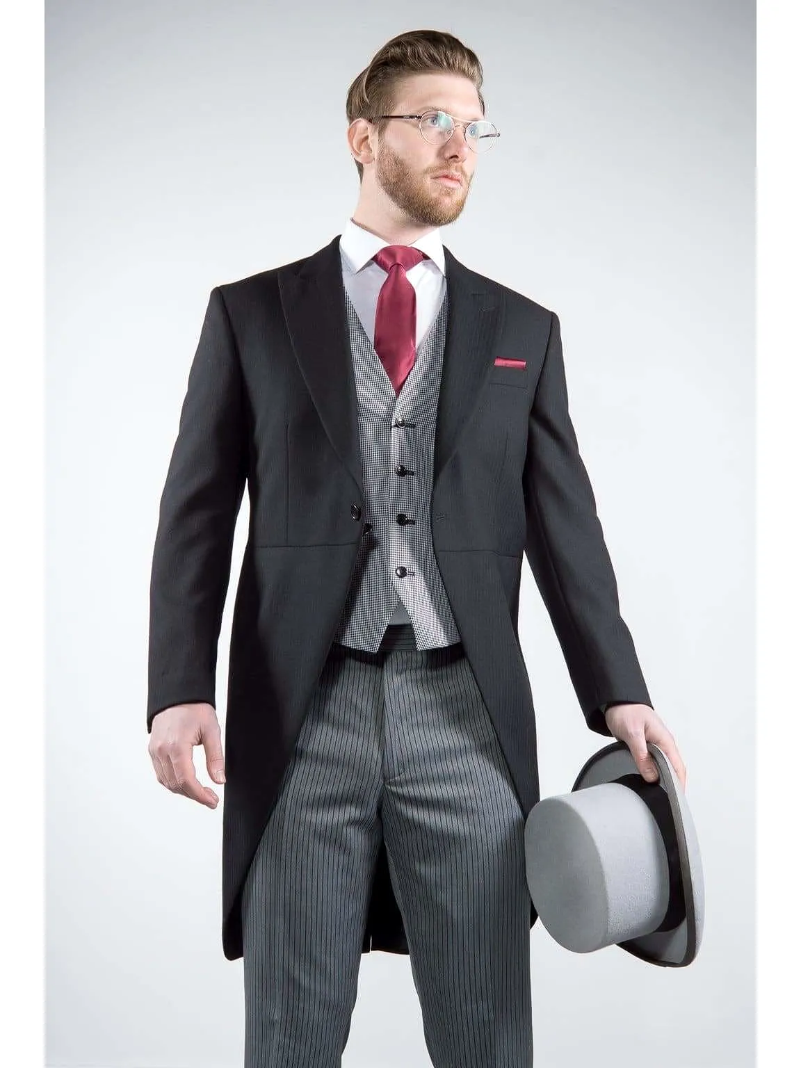 Classic Black Herringbone Morning Suit Package