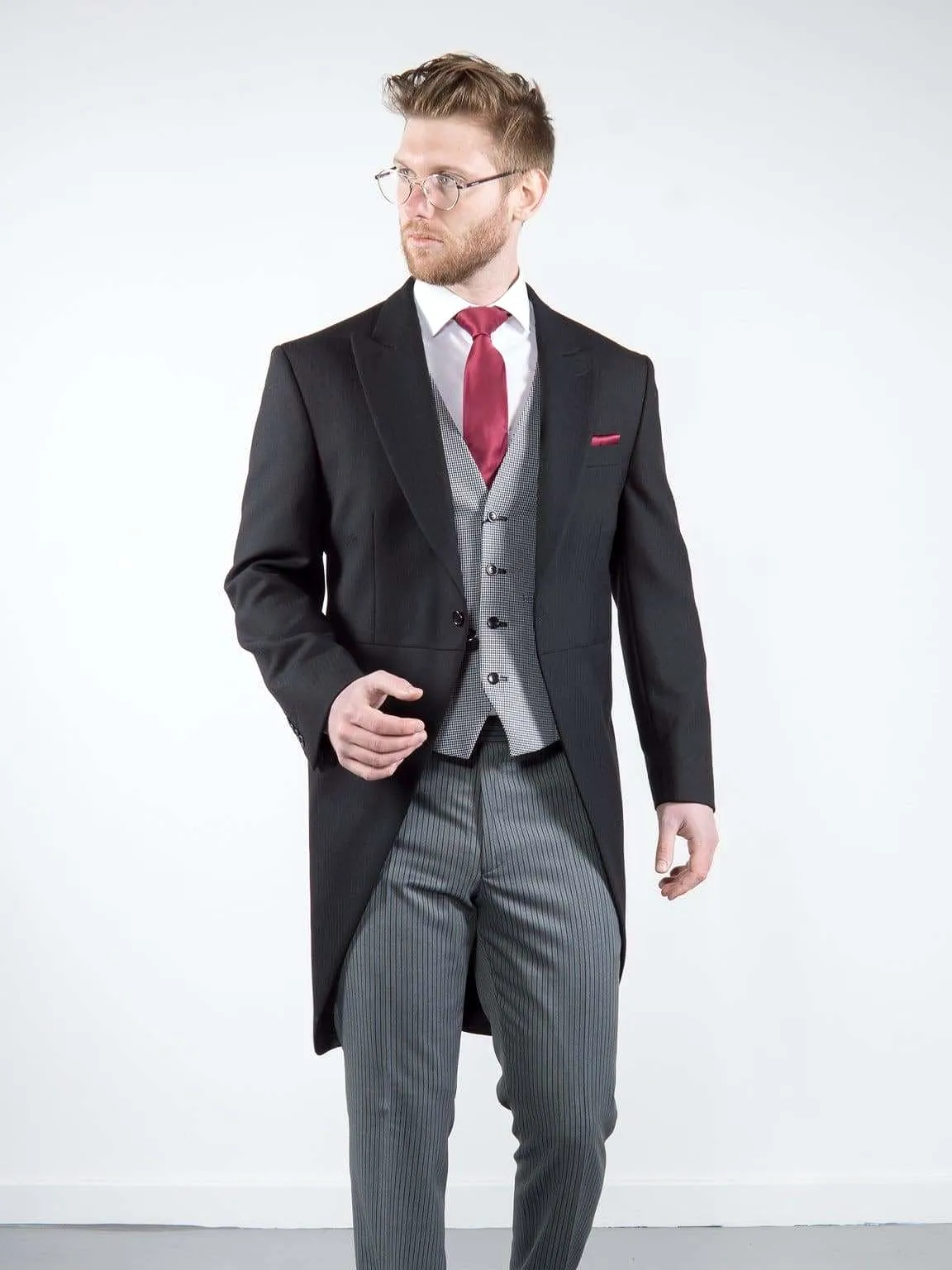 Classic Black Herringbone Morning Suit Package