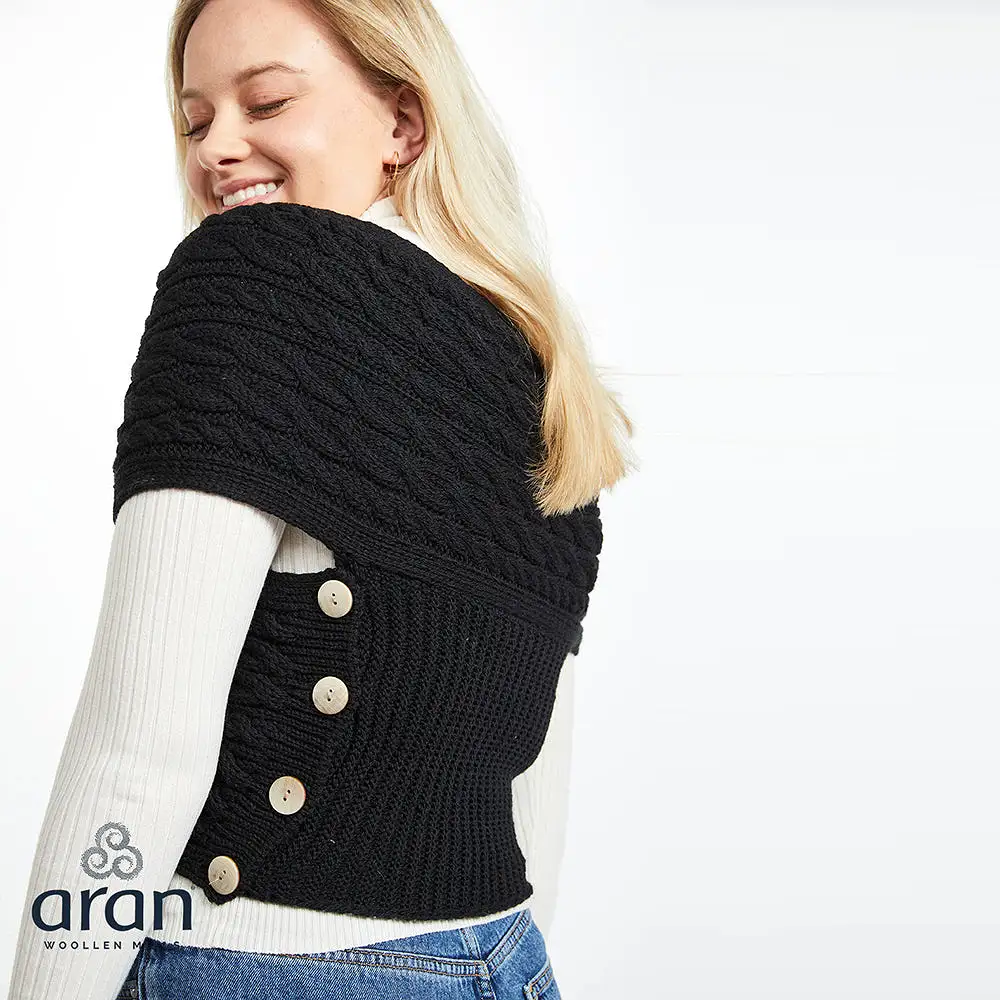 Crossover Aran Wrap With Side Buttons