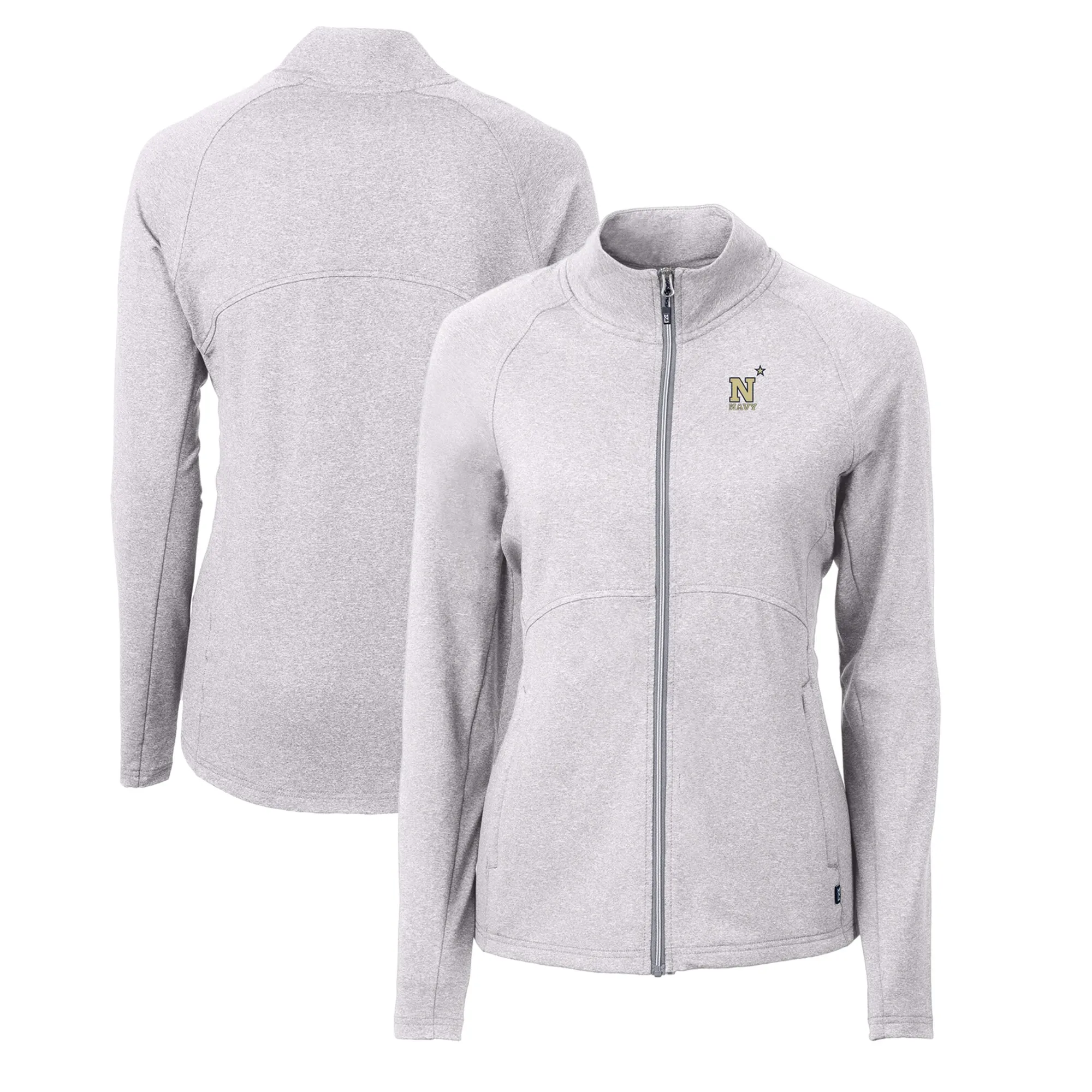 Cutter & Buck  Navy Midshipmen Women's Heather Gray Adapt Eco Knit Heather Recycled Full-Zip Jacket