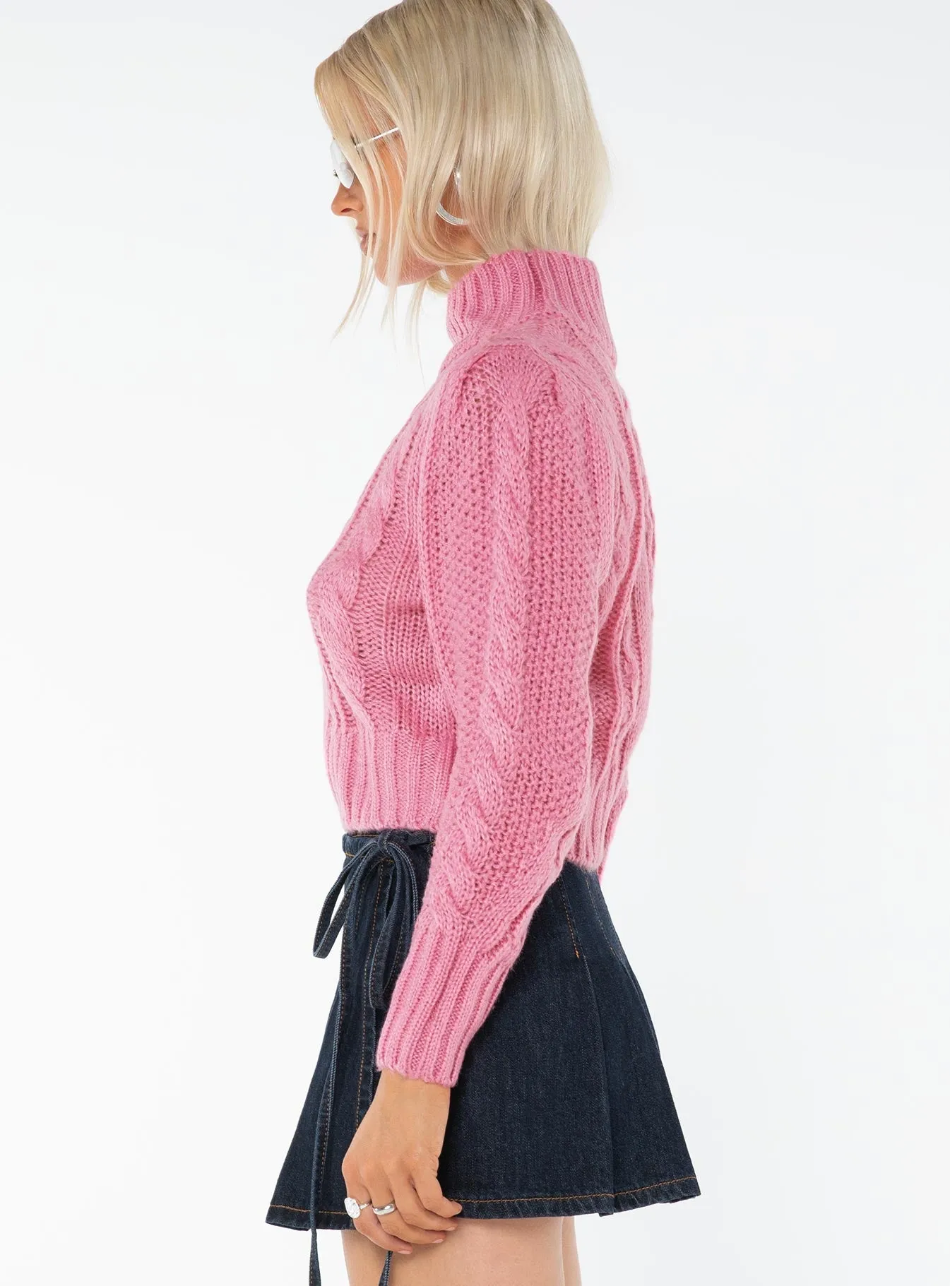 Degi Cropped Cable Sweater Pink