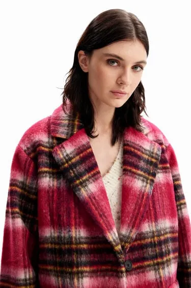 Desigual Plaid Woven Coat Pink Check