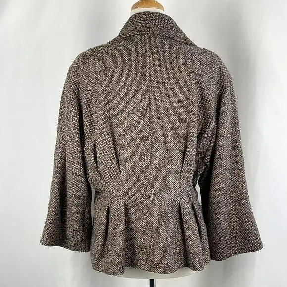 Escada BrownTweed jacket silk print top/ brown slacks