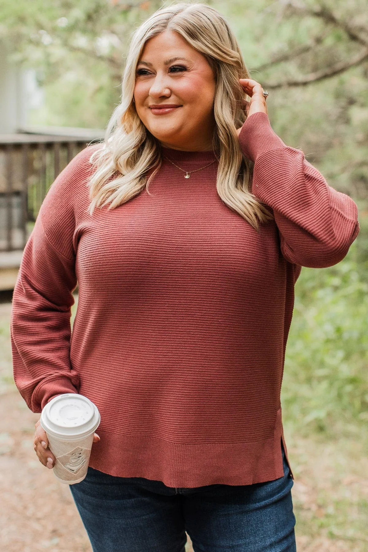 Everyday Dreams Ribbed Sweater- Rust