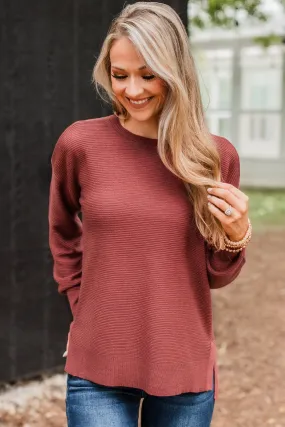 Everyday Dreams Ribbed Sweater- Rust