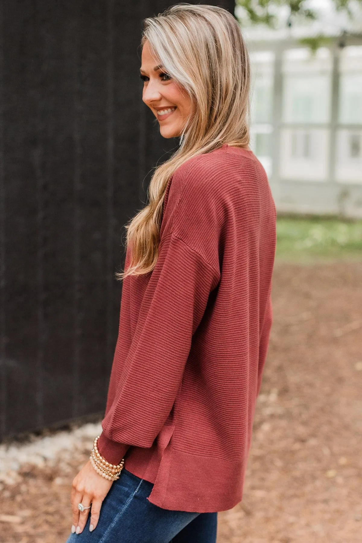 Everyday Dreams Ribbed Sweater- Rust