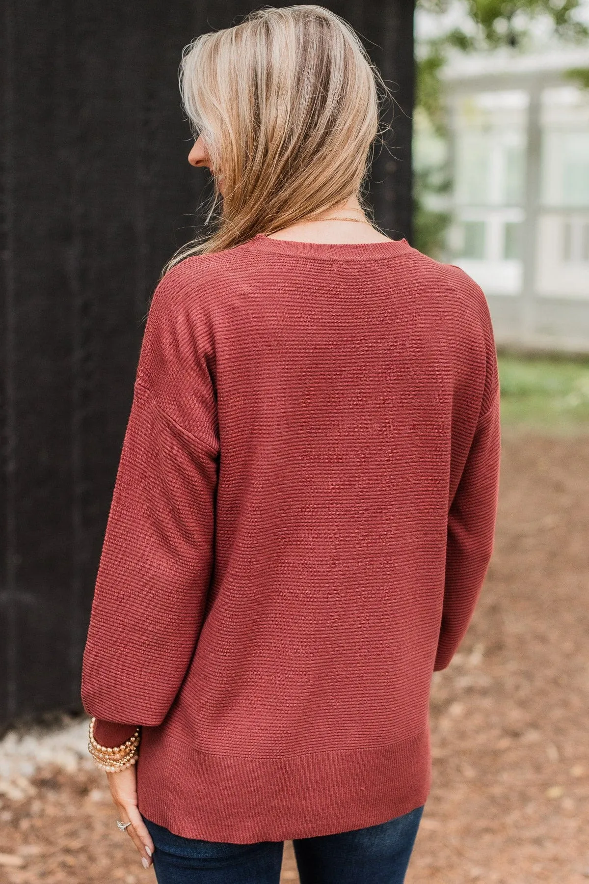 Everyday Dreams Ribbed Sweater- Rust