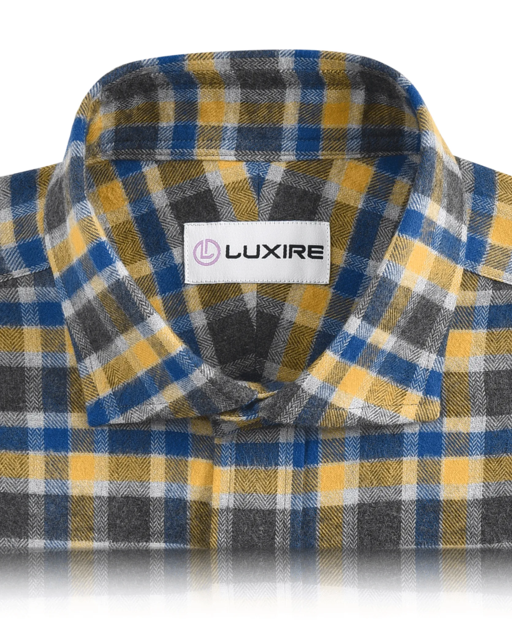 Flannel: Yellow Blue Grey Herringbone Checks Shirt