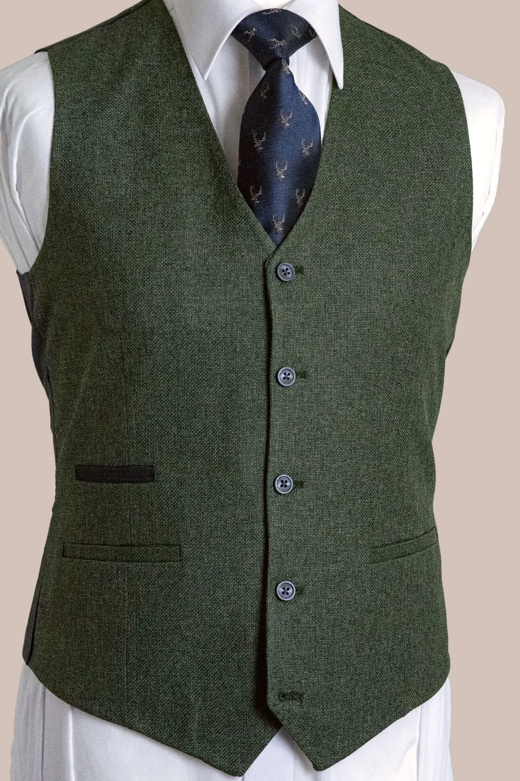 Fratelli Robbie Men's Olive Green Tweed 3 Piece Suit