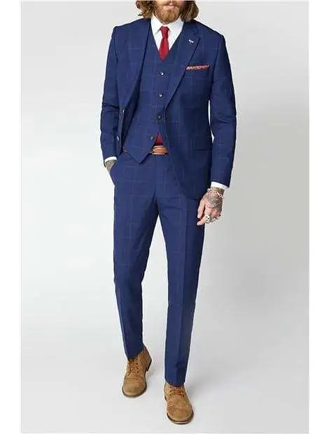 Gibson London Regent Navy / Burgundy Check 3 Piece Suit