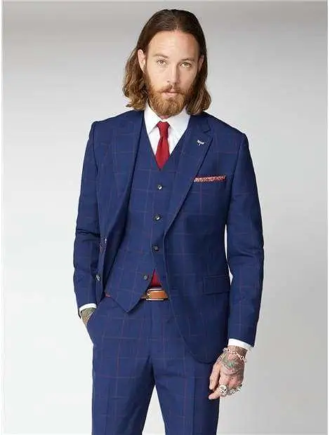 Gibson London Regent Navy / Burgundy Check 3 Piece Suit