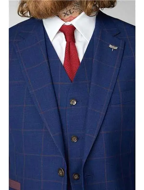 Gibson London Regent Navy / Burgundy Check 3 Piece Suit