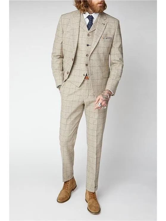 Gibson Wylam Stone Windowpane 3 Piece Tweed Suit