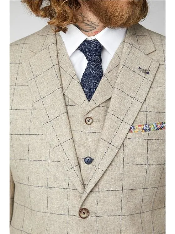 Gibson Wylam Stone Windowpane 3 Piece Tweed Suit